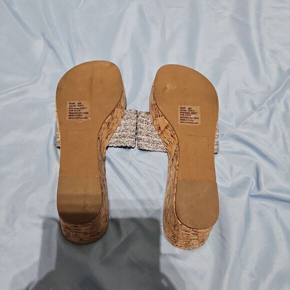 Jessica Cline 9.5 Platform Cork Wedge Thong Sandals - Picture 4 of 7